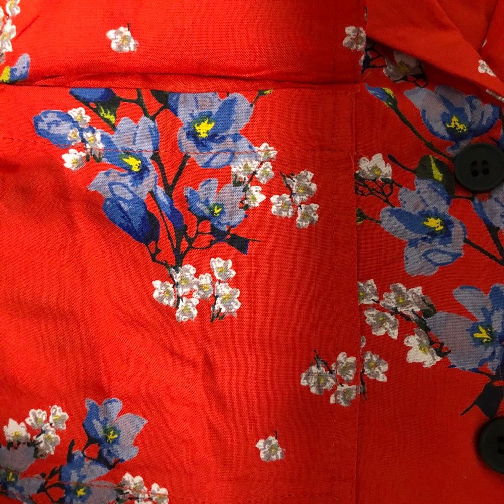 Red Short Sleeve Button Down with Blue Flowers - Picture 4 of 5